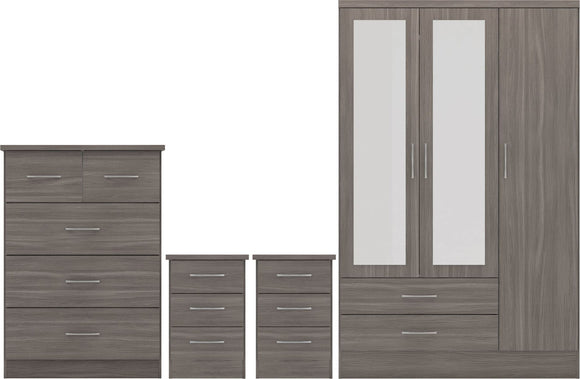 Utah 3 Door 2 Drawer Mirrored Wardrobe Bedroom Set - Black Wood Grain