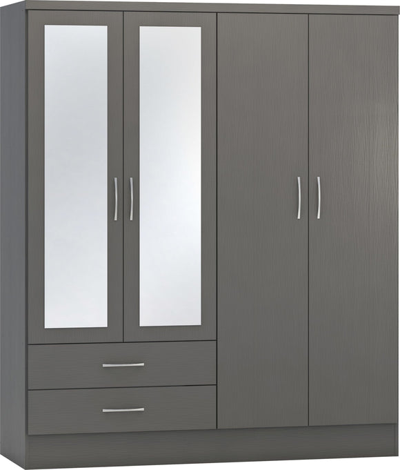 Utah 4 Door 2 Drawer Mirrored Wardrobe - 3D Effect Grey