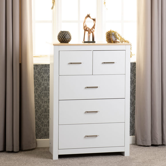 Vancouver 3+2 Drawer Chest - White/Oak Effect