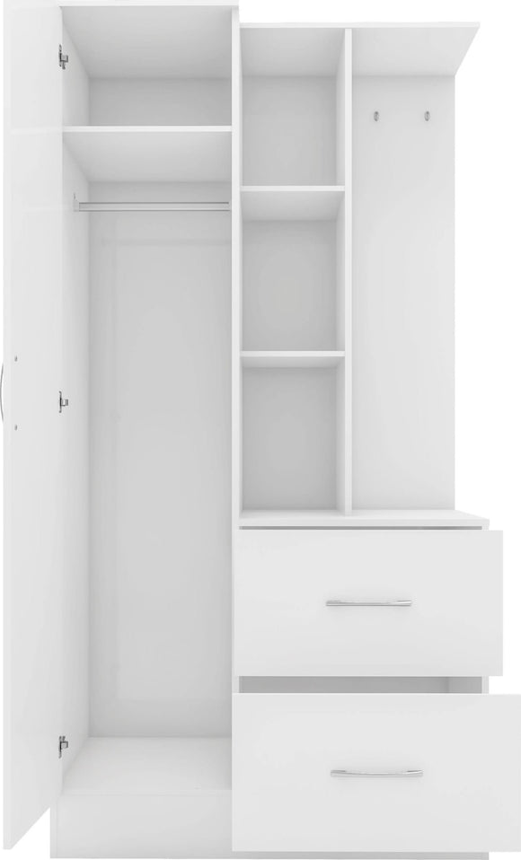 Utah Mirrored Open Shelf Wardrobe - White Gloss