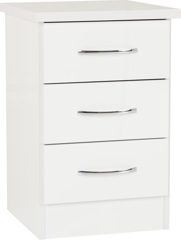 Utah 3 Drawer Bedside - White Gloss