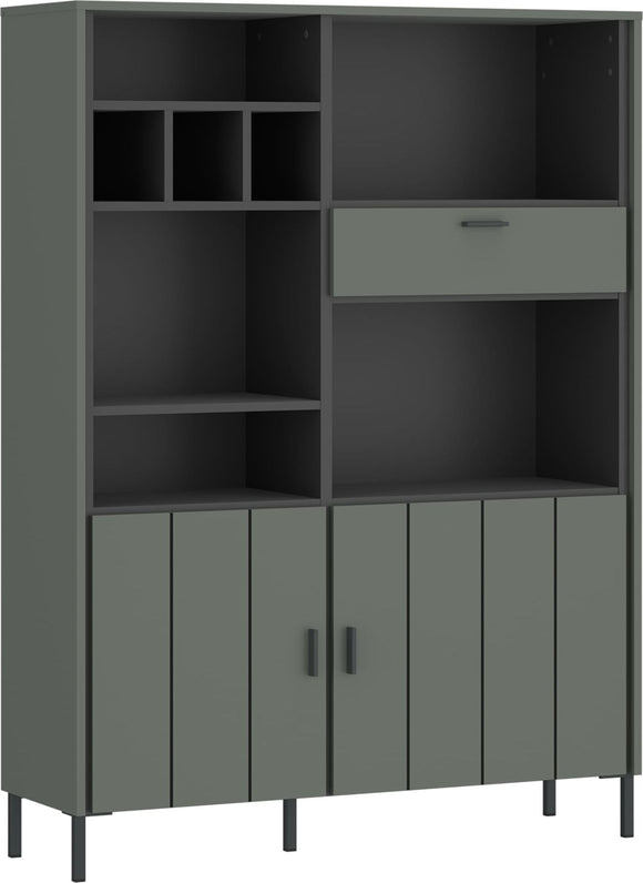 Ardel Bookcase 2 Door 1 Drawer in Green/Grey