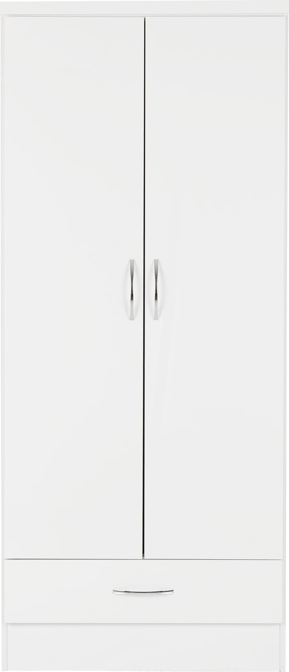 Utah 2 Door 1 Drawer Wardrobe - White Gloss