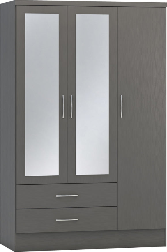 Utah 3 Door 2 Drawer Mirrored Wardrobe - 3D Effect Grey