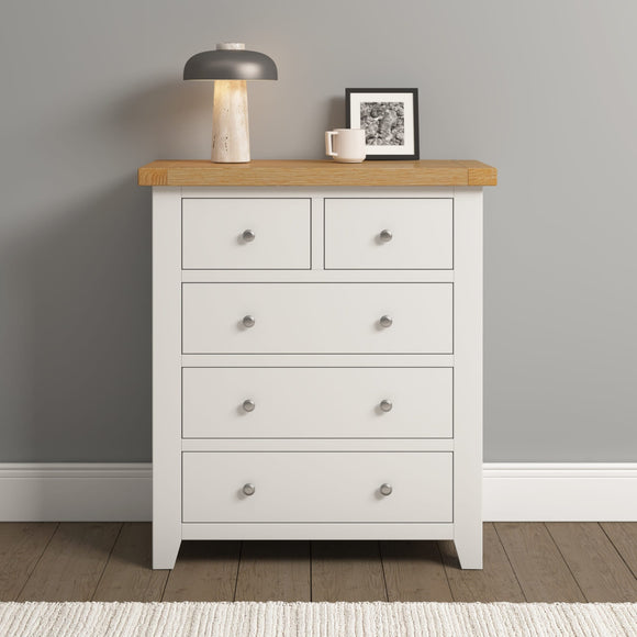 Windsford 3+2 Drawer Chest - Ivory/Oak