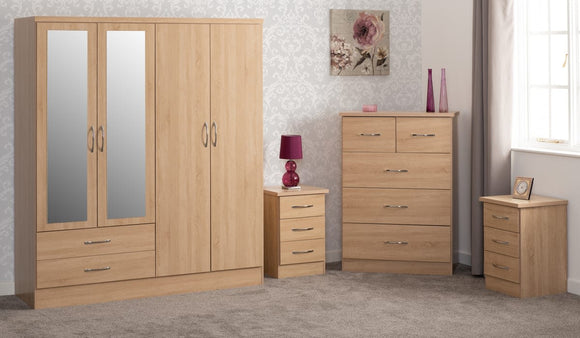 Utah 4 Door 2 Drawer Mirrored Wardrobe Bedroom Set - Sonoma Oak Effect
