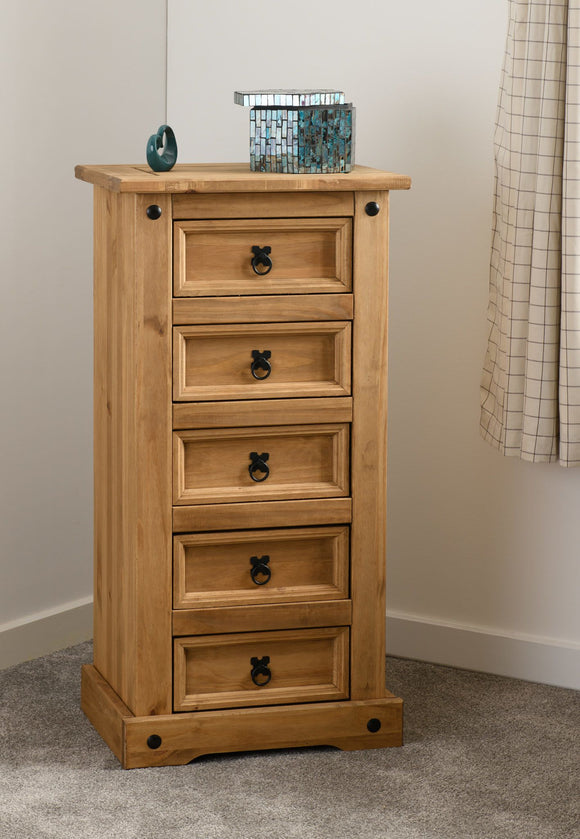 Corona Mexican Pine 5 Drawer Narrow Chest