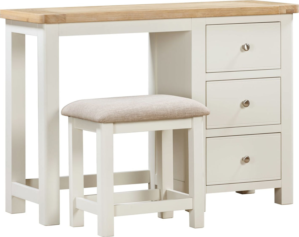 Foxington Painted Dressing Table & Stool With Fabric Seat – Pine & Oak ...
