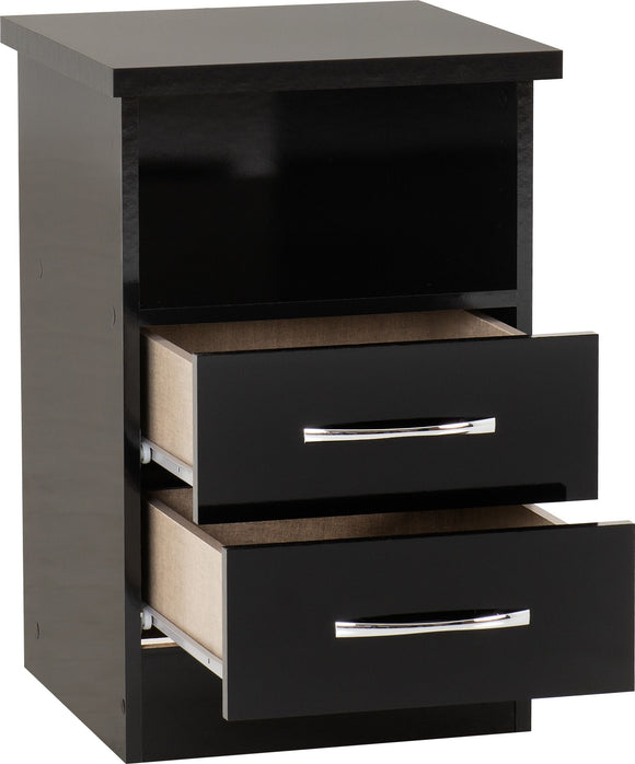 Utah 2 Drawer Bedside - Black Gloss