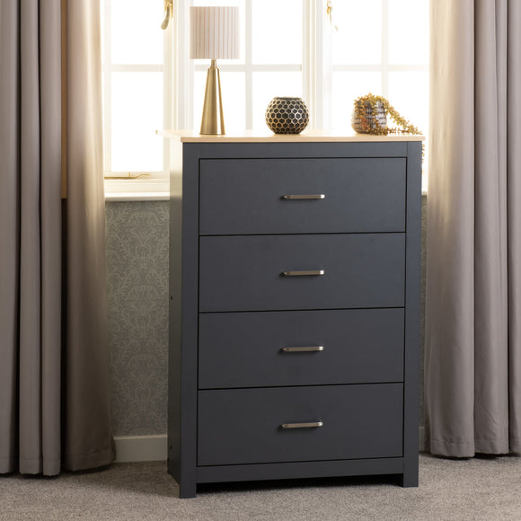 Vancouver 4 Drawer Chest - Grey/Oak Effect