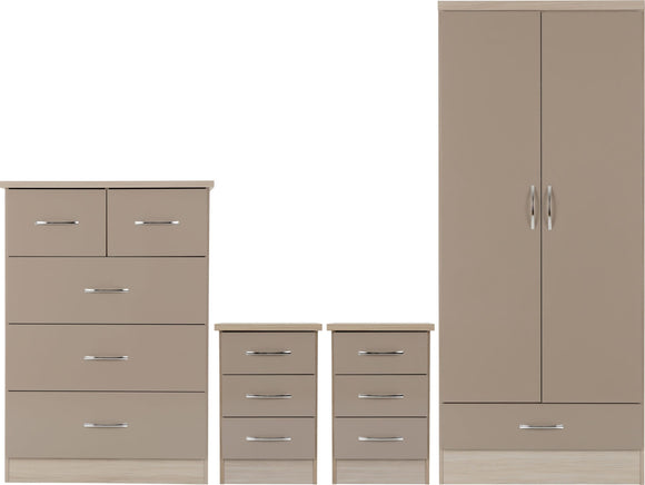 Utah 2 Door 1 Drawer Wardrobe Bedroom Set - Oyster Gloss/Light Oak Effect Veneer