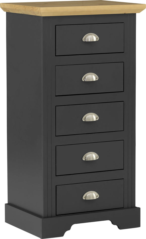 Talavera 5 Drawer Narrow Chest - Grey
