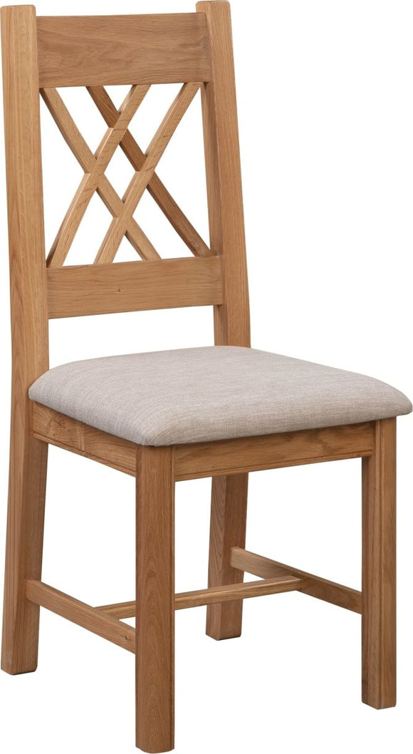Chatsworth Oak Pair Of Natural Oak Chairs with Beige Fabric Seat