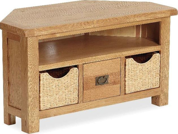 Manor Oak Corner TV Unit With Baskets