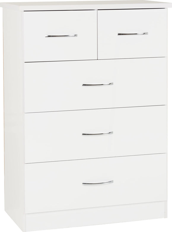 Utah 3+2 Drawer Chest - White Gloss