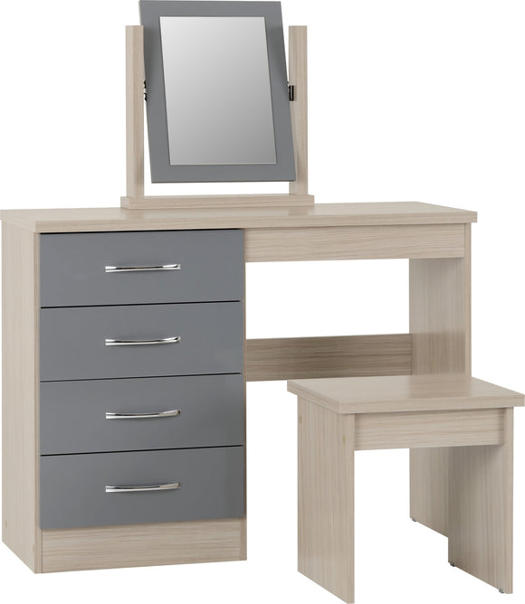 Utah 4 Drawer Dressing Table Set - Grey Gloss/Light Oak Effect Veneer