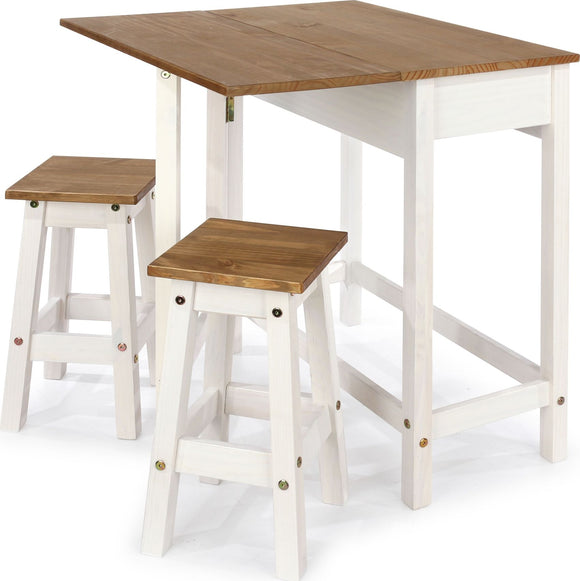 Corona White Breakfast Drop Leaf Table & 2 stools Set