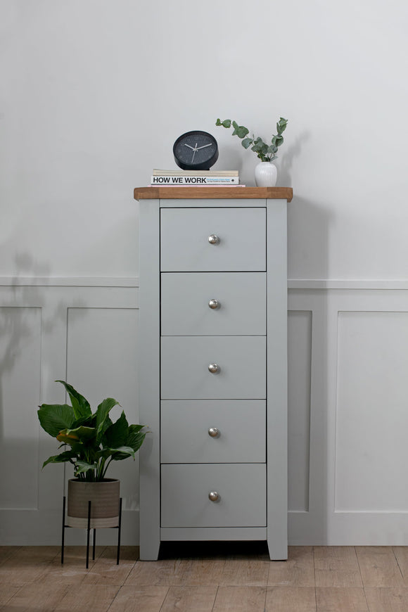 Canberra Grey 5 Drawer Tall Chest