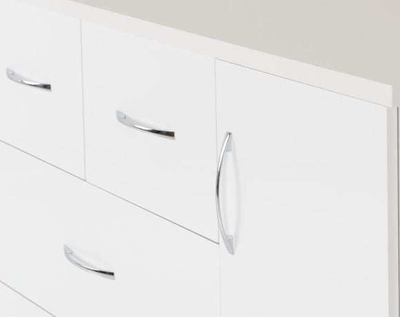 Utah 5 Drawer Low Wardrobe - White Gloss
