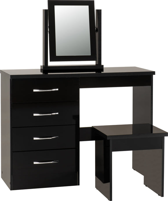 Utah 4 Drawer Dressing Table Set - Black Gloss