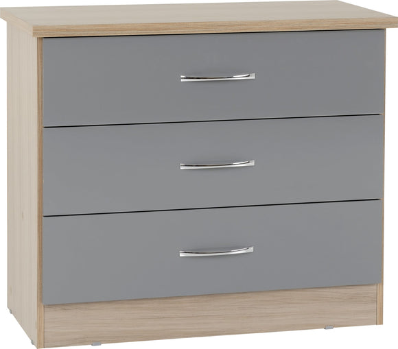 Utah 3 Drawer Chest - Grey Gloss/Light Oak Effect Veneer