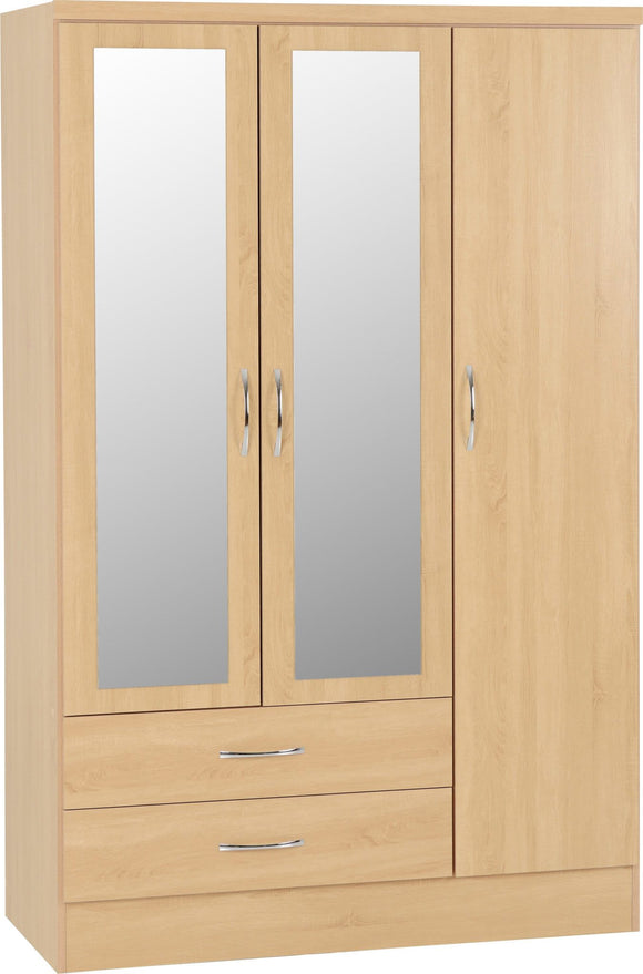 Utah 3 Door 2 Drawer Mirrored Wardrobe - Sonoma Oak Effect