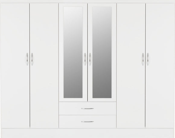Utah 6 Door 2 Drawer Mirrored Wardrobe - White Gloss