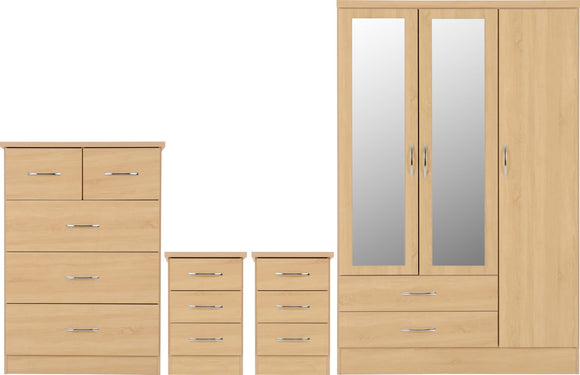 Utah 3 Door 2 Drawer Mirrored Wardrobe Bedroom Set - Sonoma Oak Effect