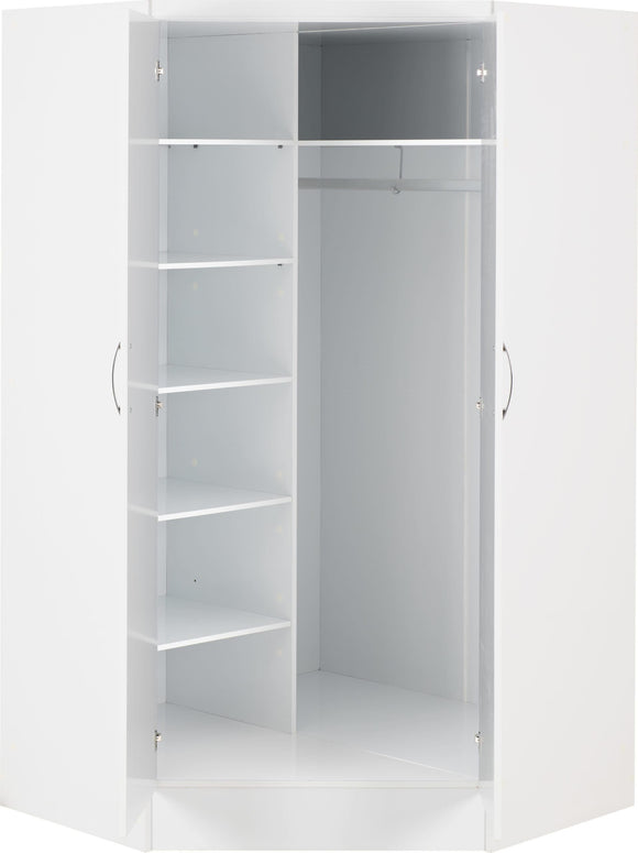 Utah 2 Door Corner Wardrobe - White Gloss