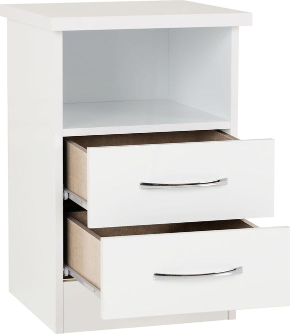 Utah 2 Drawer Bedside - White Gloss