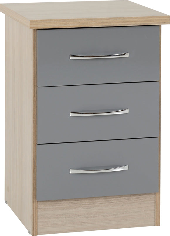Utah 3 Drawer Bedside - Grey Gloss/Light Oak Effect Veneer