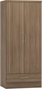Utah 2 Door 1 Drawer Wardrobe - Rustic Oak