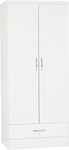 Utah 2 Door 1 Drawer Wardrobe - White Gloss
