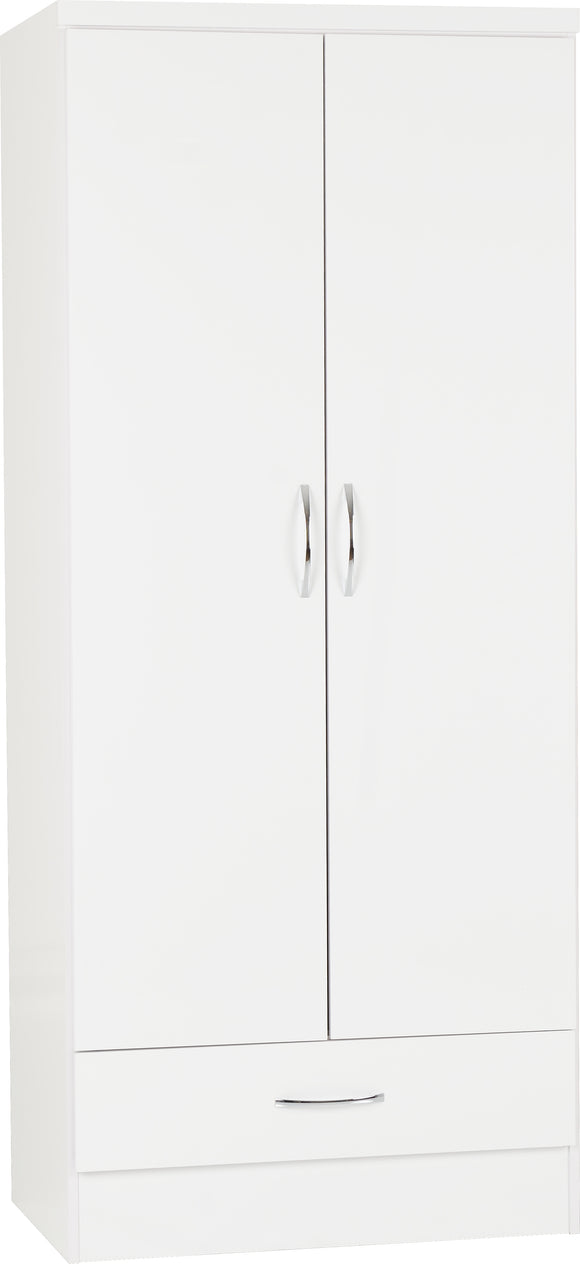 Utah 2 Door 1 Drawer Wardrobe - White Gloss