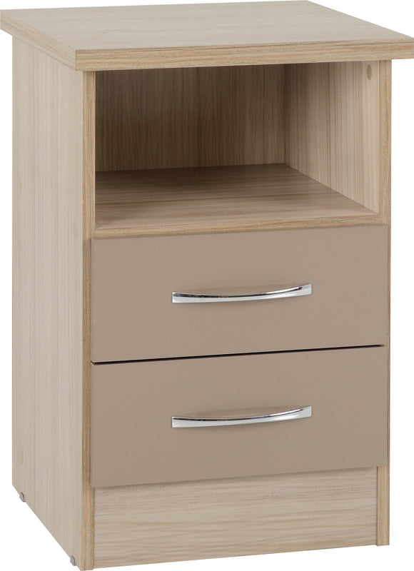 Utah 2 Drawer Bedside - Oyster Gloss & Light Oak