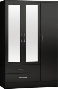 Utah 3 Door 2 Drawer Mirrored Wardrobe - Black Gloss