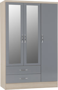 Utah 3 Door 2 Drawer Mirrored Wardrobe - Grey & Oak