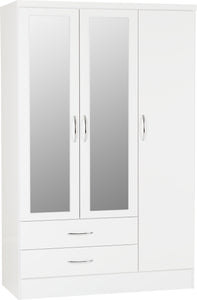 Utah 3 Door 2 Drawer Mirrored Wardrobe - White Gloss