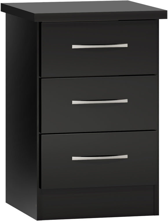 Utah 3 Drawer Bedside - Black Gloss