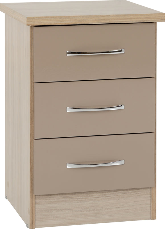 Utah 3 Drawer Bedside - Oyster Gloss & Light Oak