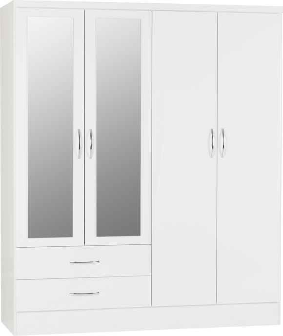 Utah 4 Door 2 Drawer Mirrored Wardrobe - White Gloss