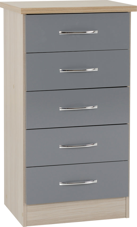 Utah 5 Drawer Narrow Chest - Grey & Oak