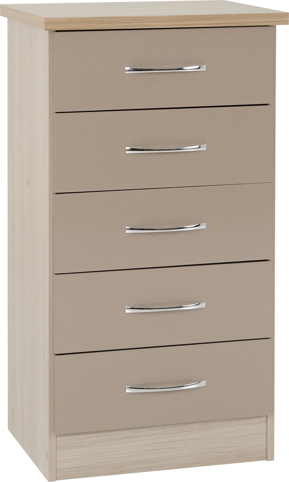 Utah 5 Drawer Narrow Chest - Oyster Gloss & Light Oak