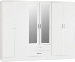 Utah 6 Door 2 Drawer Mirrored Wardrobe - White Gloss
