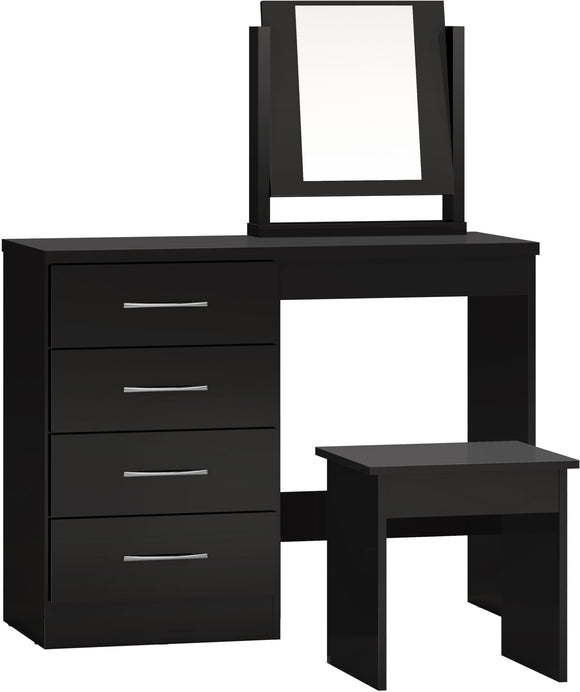 Utah 4 Drawer Dressing Table Set - Black Gloss