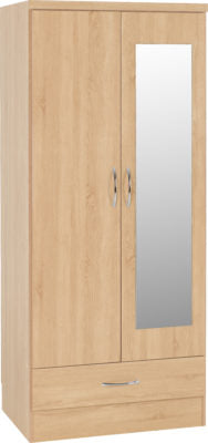 Utah 2 Door 1 Drawer Mirrored Wardrobe - Sonoma Oak