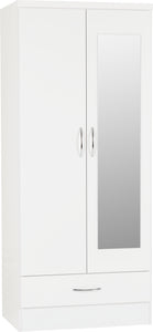 Utah 2 Door 1 Drawer Mirrored Wardrobe - White Gloss