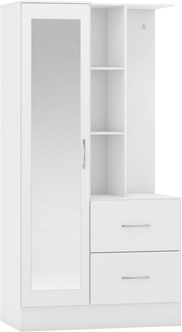 Utah Open Shelf Mirrored Wardrobe - White Gloss