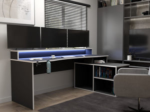 Tezaur Black Storage Gaming Desk 3 Shelves with Colour Changing LED