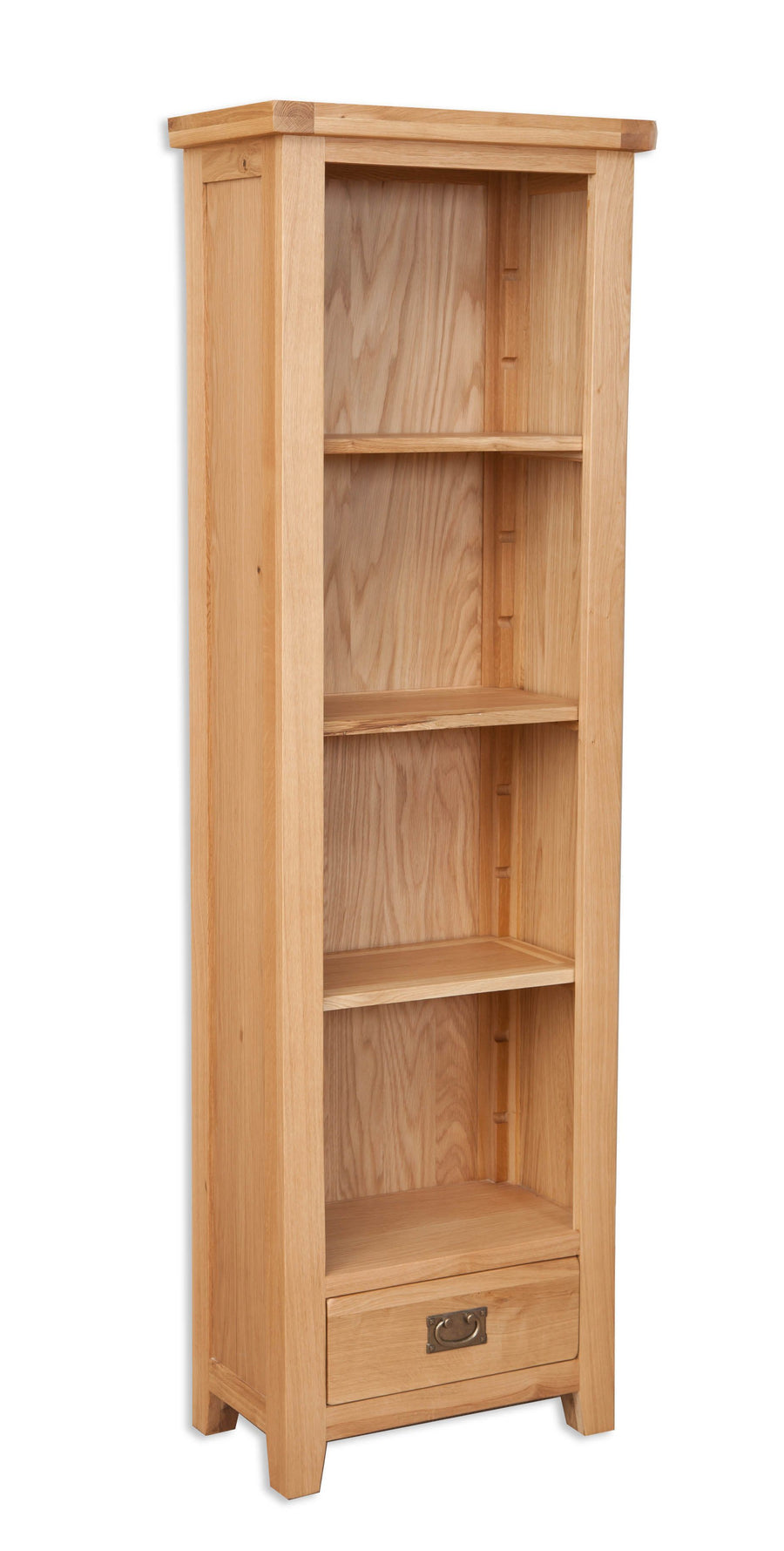 Canberra Oak Tall Narrow Bookcase Natural Finish Pine Oak Warehouse